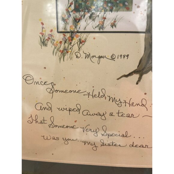Vintage 1999 D. Morgan Framed Poem & Artwork "My Sister Dear" Trees & Flowers - Picture 2 of 5